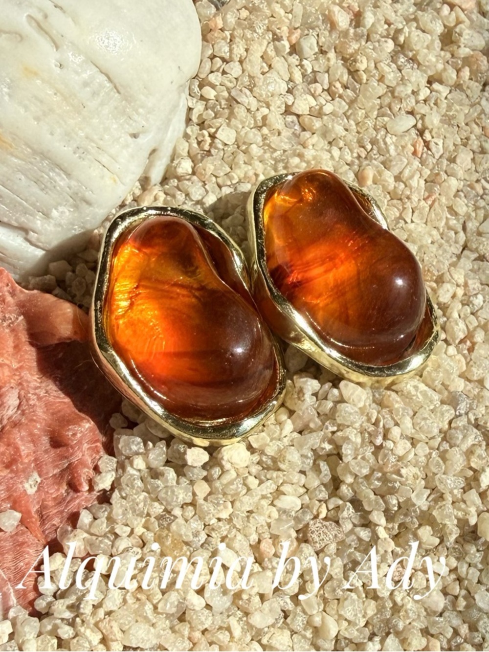 Alquimia Amber-Orange Cabochon Gold-Tone Earrings